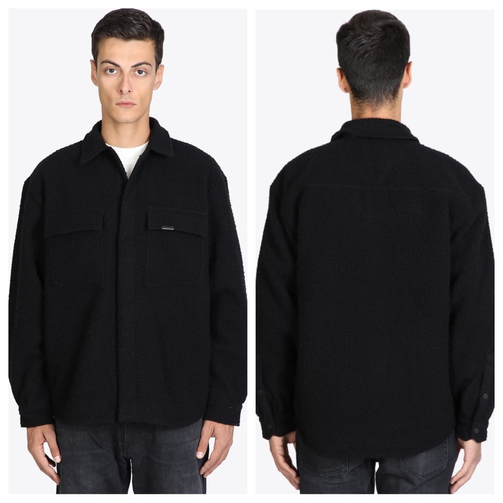 Represent Textured Wool Overshirt in Jet Black